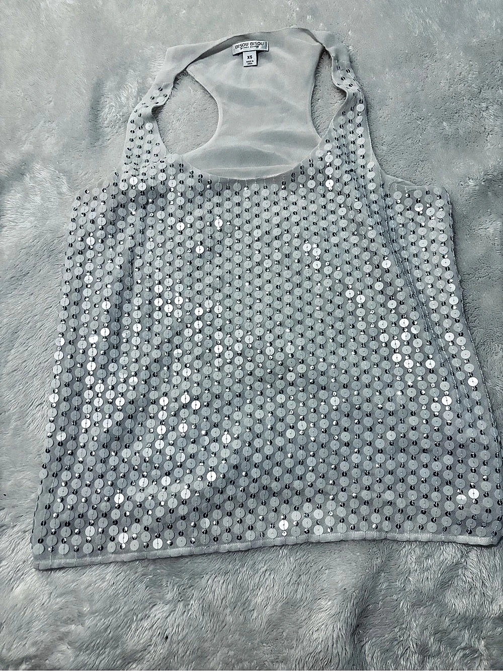 BISOU Sequin Racerback Tank in Silver Size XS